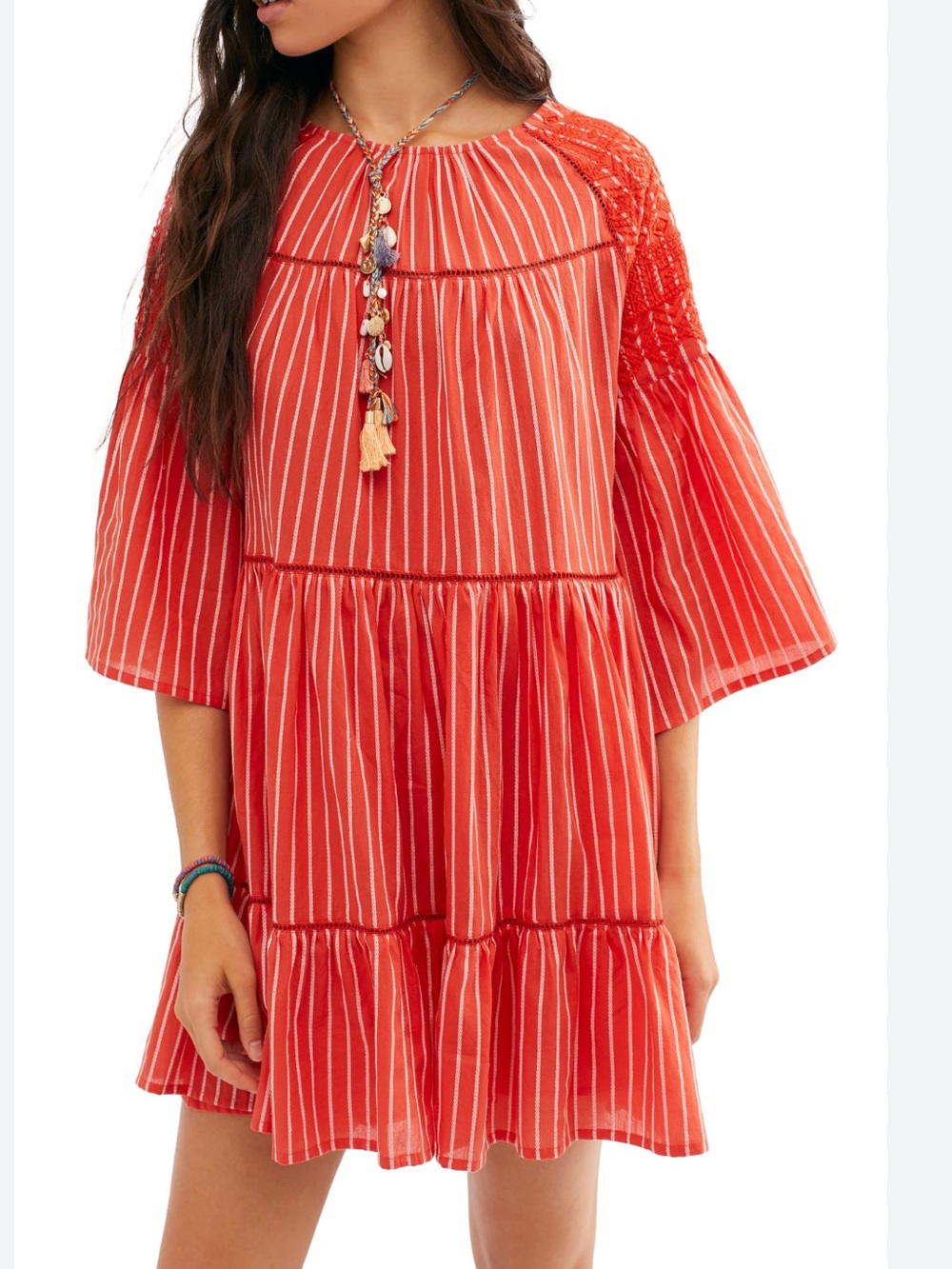 Free People Lola Embroidered Mini Dress M Boho Beachy Lightweight Flowy